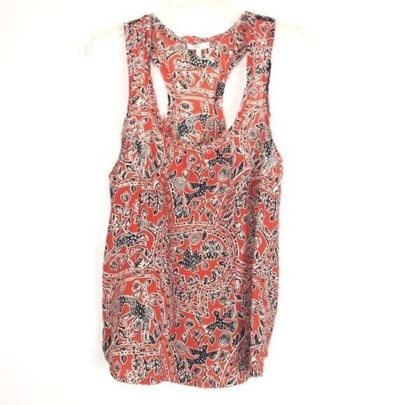 Joie Saunders Silk Racerback Tank Rust Orange African Tribal Print Size S - Picture 3 of 6